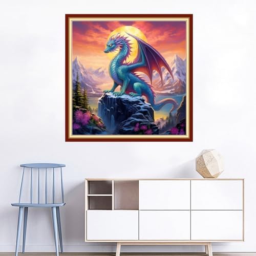 Joyhoor Cross Stitch Kits for Beginners Stamped Cross-Stitch Supplies Needlework preprint Embroidery Kits for Adults DIY Needlepoint Kits Embroidery Patterns 11CT-Sunrise Colored Dragon 18x18 inchs - Image 2