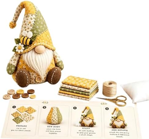 3D DIY Animal Patchwork Sewing Kit, Handmade Fabric Craft Set for Gnome and Cat Decor, Suitable for Adult Beginner DIY Projects (Yellow2) by Unknown