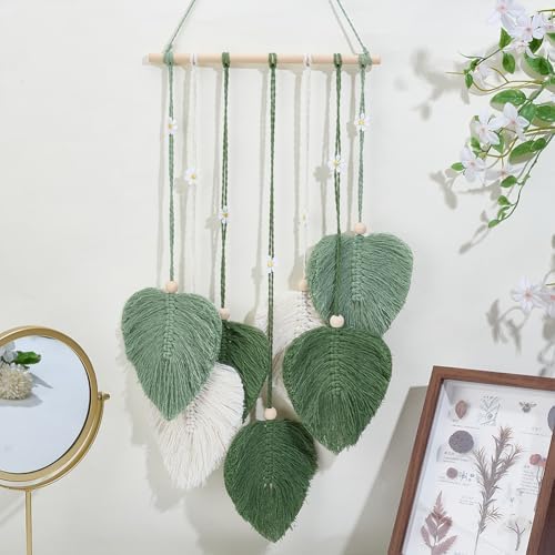 FREEBLOSS DIY Macrame Leaf Wall Hanging Beginners Macrame Kit Leaf Woven Tapestry Feather Wall Hanging DIY Macrame Kit for Adults Birthday Gift (Little Daisy) - Image 5
