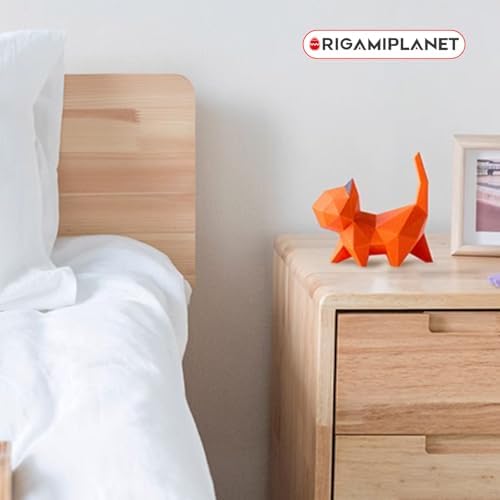 ORIGAMIPLANET 3D Origami Paper Craft Kit, Walk Kitten Cute DIY Pre-Cut Animal Papercraft Model for Beginners, Fun Handmade Home Decoration Gift for Adults & Teens-Orange - Image 5