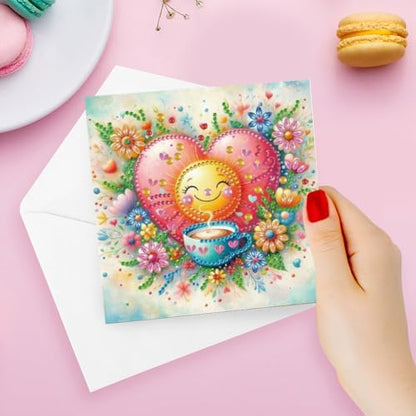 6pcs DIY Diamond Art Greeting Cards Kit with Envelopes&Tools - Create Your Own Sparkling Birthday, Thank You, Holiday Cards for Adults & Beginners(Sun) - Image 3