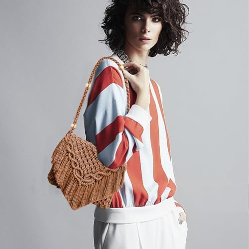 INFUNLY DIY Macrame Bag Kit for Adults Beginners Macrame Handmade Woven Bags with Tassels Bohemian Knotting Handbag Macrame Kit Crochet Bag Kit with Video Instruction for Women Holiday Beach Decor - Image 4
