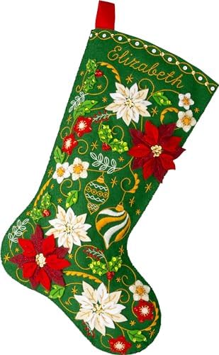 Bucilla Felt Applique 18" Stocking Making Kit, Poinsettia Elegance, Perfect for Holiday DIY Arts and Crafts, 89684E by Bucilla