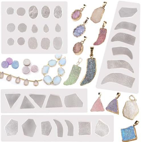 FUNSHOWCASE Geode Epoxy Resin Silicone Molds Set Jewelry Making Kits for Necklace Pendant Earrings Bracelet Charms 33 Shapes 0.35-1.65inch by FUNSHOWCASE