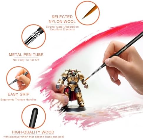 6Pcs Miniature Paint Brushes Set with Triangular Handles - for Acrylics, Oils, Watercolors & Paint by Number, Figurine(Black) - Image 4