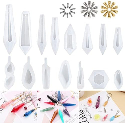 Suhome Crystal Resin Molds,15 PCS Silicone Molds for Resin, Pendulum Resin Pendant Molds for Making Necklace, UV by SuhomeResinMoldsBeads