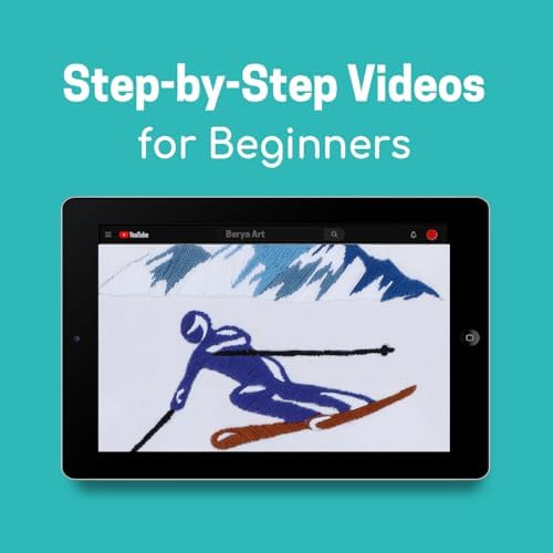 Embroidery Kit for Adult Beginners,Skiers Snow Mountain Embroidery Kit with Step-by-Step Instructions & Video,Printed Cloth,7.87" Hoop,Display Stand,Color Threads and Tools for Craft Lover(BES012) - Image 4