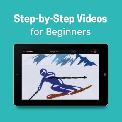 Embroidery Kit for Adult Beginners,Skiers Snow Mountain Embroidery Kit with Step-by-Step Instructions & Video,Printed Cloth,7.87" Hoop,Display Stand,Color Threads and Tools for Craft Lover(BES012) - Image 4