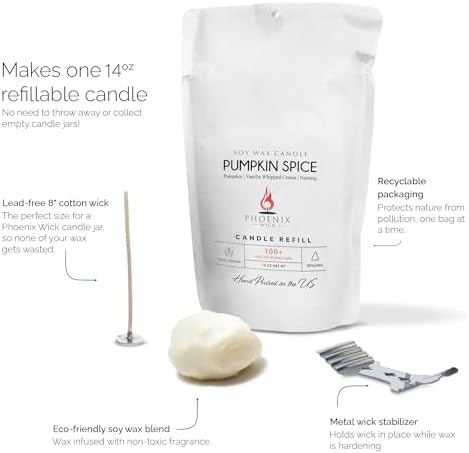 Phoenix Wick Candle Making Kit – Transform Anything Into A Candle – Candle Making Kit with Wick + 14oz Wax (Pumpkin Spice Scent) - Image 3