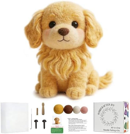 DIY Needle Felting Kit Cute Golden Retriever Puppy – Needle Felting Starter Kit with Fiber Roving, Needles, Felting Pad & Instructions | Felted Dog Kit for Beginners Adults | DIY Craft Gift by FaceNFace