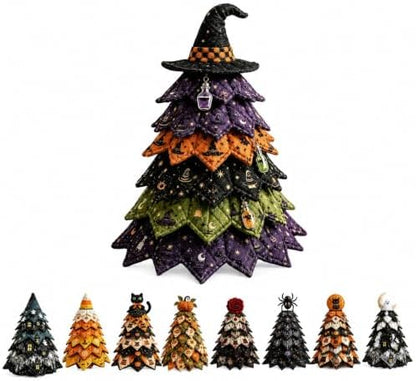 Muhubaih DIY Halloween Christmas Quilted Fabric Tree Kit, 3D Padded Patchwork Sewing Craft Kit for Beginners, Home Office Mantel Shelf Tabletop Decor, Handmade Holiday Gift for Craft Lovers by Muhubaih