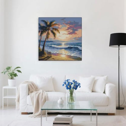 Beach Sunset Stamped Cross Stitch Kits - Tree Counted Cross Stitch Kits for Beginners Adults Needlepoint Cross-Stitch Patterns Dimensions Needlecrafts Embroidery Kits Arts and Crafts 13.7x13.7 Inches - Image 4