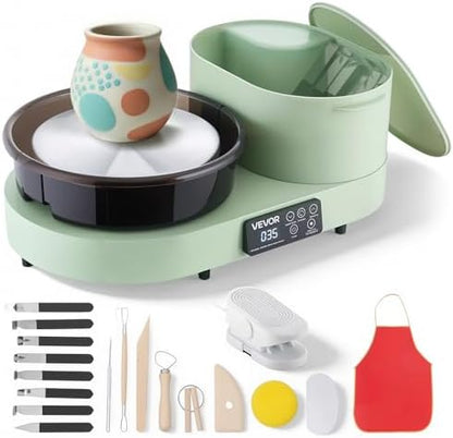VEVOR Pottery Wheel for Adults, 11" Aluminum Turntable, 450W Electric Table Top Pottery Wheel with Foot Pedal, 30-300 RPM Adjustable Speed, Aluminum Body, for Beginners, DIY Clay Art Craft, Green by VEVOR