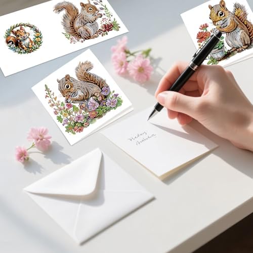 AiYuanzsh 6 Pack Diamond Painting Greeting Cards with Envelopes, DIY 5D Diamond Art Card Kit Featuring Cute Squirrels, 30x15cm Handmade Rhinestone Cards Crafts for Greetings and Seasonal Wishes - Image 4