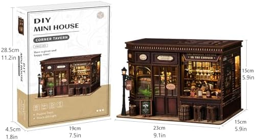 Corner Tavern Book Nook Kits for Adults - DIY Miniature Doll House Kit with LED Lights, 3D Wooden Puzzles, Teens & Beginners, Unique Gift for Book Nooks Lovers, Bookshelf Decor - Image 4