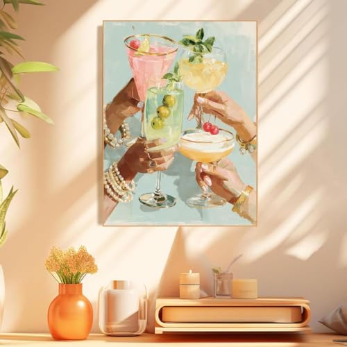 Girly Cocktail Paint by Numbers Kit for Adults Framed Canvas Frameworkless - Image 2