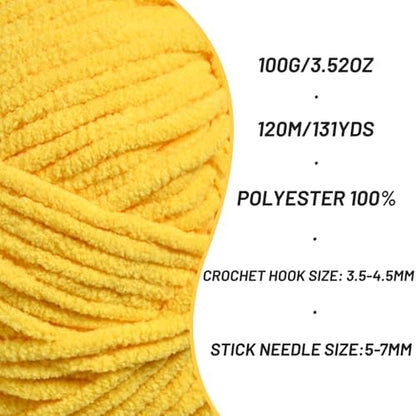 2 Pack Plush Chunky Chenille Yarn for Crocheting, Soft Fluffy Velvet Yarn for Crocheting Amigurumi, Fuzzy Baby Blanket Knitting 200g/262yds Bulky(2 Golden Yellow) - Image 2