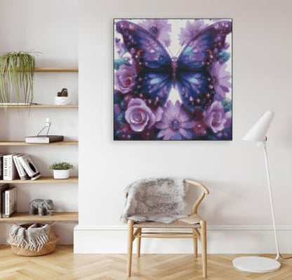 Butterfly Flower Stamped Cross Stitch Kits Flower Cross Stitch Patterns,Dimensions Cross Stitch Kits Embroidery Kit Arts and Crafts for Beginners 13.7x13.7 inches - Image 3