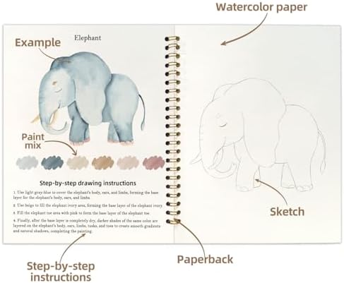 Watercolor Workbook, Water Coloring Book, 12 Different Patterns of Original DIY Designs, 18 Colors Watercolor Set, Beginner-Friendly Watercolor Workbooks (Animals), Perfect Gifts for Adults - Image 3