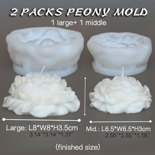 2 Pack 3.14 inch Peony Candle Molds Set - Large & Medium 2.55inch Silicone Mold for Soap Candle Making, 3D Flower Reusable Silicone Molds(Peony 2 Pack) - Image 6