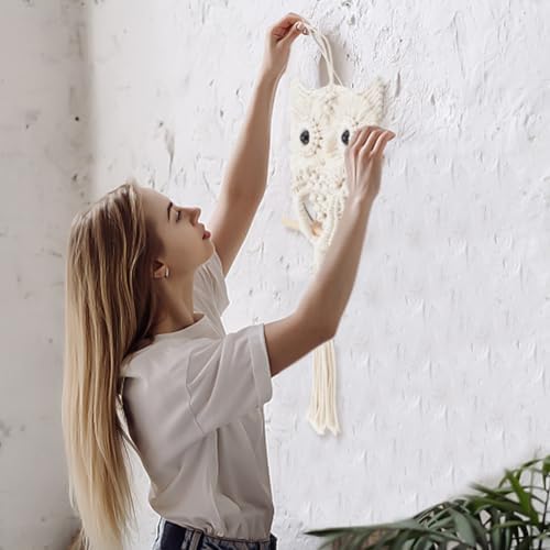 FREEBLOSS Macrame Owl Kit for Beginners Macrame Wall Hanging Kit DIY Macrame Kit with Video Tutorial Macrame Hanging Decor for Adults Gift, Naturally white - Image 6