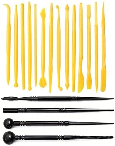 18Pcs Clay Sculpting Tool Set, Yellow Plastic Modeling Tools & Black Dual-Ended Ball Stylus Tools, Professional Pottery Carving Kit for Air Dry Clay, Polymer Clay, Ceramic & DIY Crafts by DAIXIANGER
