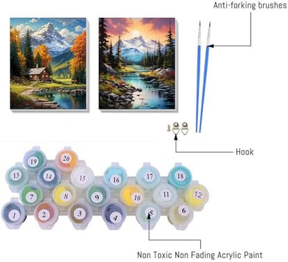 NEGEKFKX 2 Pack Mountain Paint by Numbers Kit for Adults Beginner with Framed,Easy Adult Paint by Number Kits on Canvas DIY Painting for Beginners Art by Numbers for Home Wall Decor 10x12 Inch - Image 5