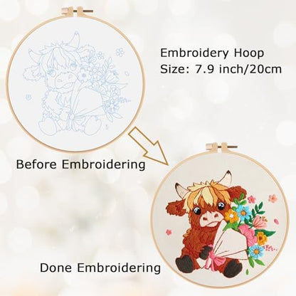 Nuberlic Highland Cow Embroidery Kit for Beginners - Image 4