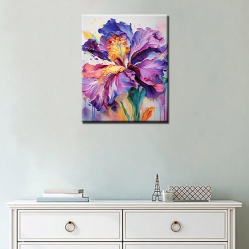 Aihonmin Iris Flower Paint by Number for Adult and Kids Beginner,Floral Canvas Oil Painting Kit Digital Painting,Modern Style Watercolor Home Decoration,(Without Frame - Image 3
