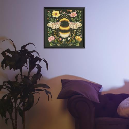 FREEBLOSS 11CT Stamped Cross Stitch Kit for Adults Beginners with Instructions Bees and Floral Pattern Cross Stitch Wall Hanging Kit Embroidery Wall Art Decoration No Frame 18x18in - Image 5