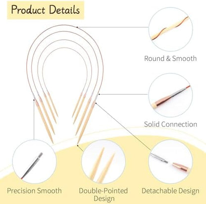 BsHooker Bamboo Interchangeable Circular Knitting Needles Set with Case - Image 3