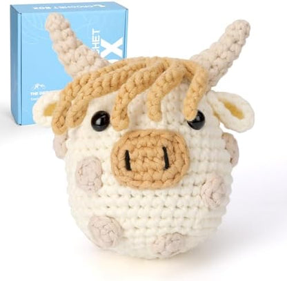 CrochetBox Polka Dot Highland Cow Crochet Kit for Beginners, Adults by CROCHETBOX