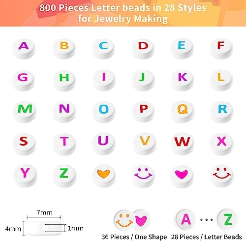 ARTDOT 800 Pieces Assortment Letter Beads for Friendship Bracelets Making Kit, 28 Styles Jewelry Making Supplies Alphabet Beads Set Preppy Crafts Art, Multicolor White - Image 4