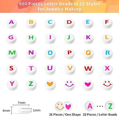 ARTDOT 800 Pieces Assortment Letter Beads for Friendship Bracelets Making Kit, 28 Styles Jewelry Making Supplies Alphabet Beads Set Preppy Crafts Art, Multicolor White - Image 4