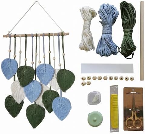 Zqyxiehuo DIY Macrame Leaf Wall Hanging Beginners Boho Wall Leaf Tapestry Kit Handmade Woven Tapestry Feather Wall Hanging DIY Macrame Kit for Adults Birthday Gift 15.8"(Green,Blue) by Unknown