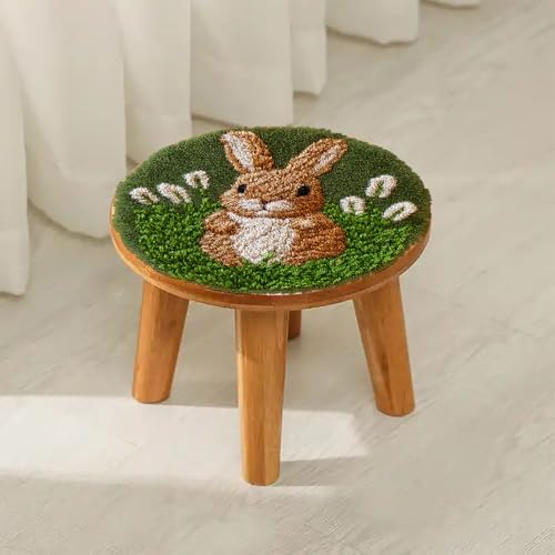 Latch Hook Rug Kit Brown Rabbit in Grass Easy for Beginners Round Shape Carpet Crochet Yarn Craft Mini Rug DIY Hook and Latch Little Tapestry for Home Decor 30x30cm - Image 4