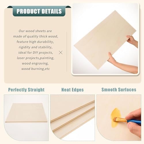 12 Pack 12 x 16 x 1/4 Inch-6mm Thick Basswood Sheets for Crafts Unfinished Plywood Boards Square Crafts Wood Sheets for DIY Laser Project, Wood Burning, Engraving, Staining, Architectural Model - Image 3