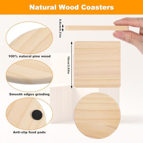 36 Pcs Unfinished Wood Coasters for Crafts, 4 Inch Blank Wooden Coasters Wood Kit with Non Slip Pad for DIY Stained Architectural Models Painting Woods Engraving Wedding Home Decoration - Image 2