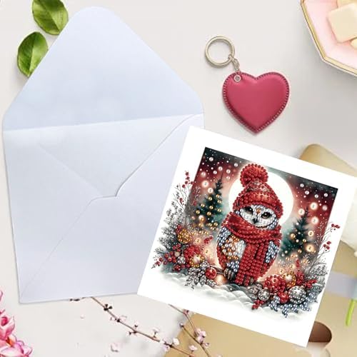 TDFERAN Diamond Painting Blank Greeting Card Set of 6 Snowy Christmas Owl Greetings Cards Thinking of You Greeting Card with Envelopes Animal Beautiful Greetings Cards Holiday Party Invitations - Image 6
