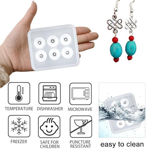 Bead Jewelry Molds with Hole for Epoxy Resin, Round Cabochon Jewelry Making Set, 6 Cavities, 2 Pack for Earrings Pendants Bracelets and Necklaces - Image 3