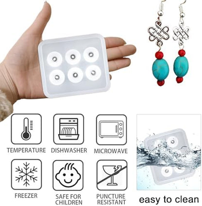 Bead Jewelry Molds with Hole for Epoxy Resin, Round Cabochon Jewelry Making Set, 6 Cavities, 2 Pack for Earrings Pendants Bracelets and Necklaces - Image 3