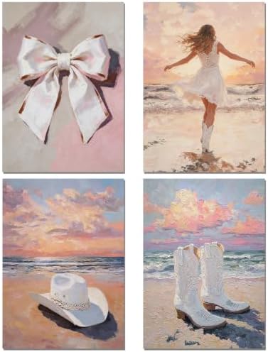 sdfkmlcdl Pastel Coastal Cowgirl Diamond Art Kits for Adults, Coquette Bow Cowgirl Hat Boots Beach Full Drill Diamond Painting Kits for Adults Beginners 4 Pack, 12x16 Inch by Unknown