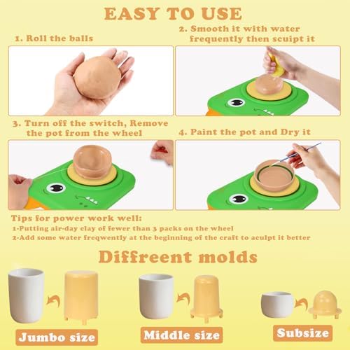 Pottery Wheel for Kids, Pottery Kit with Air Dry Clay, Arts & Crafts Toy - Image 2