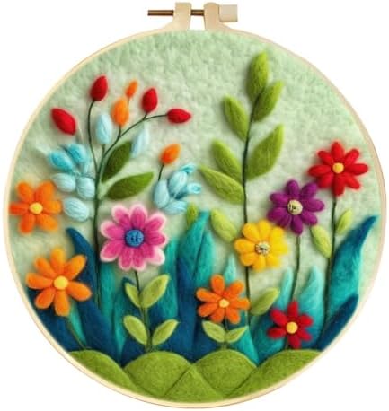 yesJRL Flower Needle Felting Kit, Wool Felting Kit for Beginners Adult with Pattern, Needles, Foam Pad, Felt Cloth and Frame, Floral Painting Set for Home Gift Decoration (Colorful 2) by yesJRL
