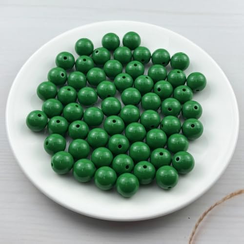 60pcs Acrylic Round Beads for Crafts 14mm Resin Candy Color Spacer Beads with Hole for Jewelry Making Sewing Crafts Decoration Necklaces Bracelets Earrings Supplies(Dark Green) - Image 2