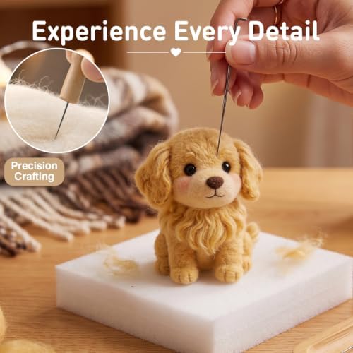 DIY Needle Felting Kit Cute Golden Retriever Puppy – Needle Felting Starter Kit with Fiber Roving, Needles, Felting Pad & Instructions | Felted Dog Kit for Beginners Adults | DIY Craft Gift - Image 4