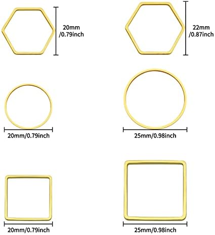 60pcs Beading Hoop Earring Findings Hypoallergenic Hexagon Square Round Earring Hoop Open Bezel Pendant Frame for DIY Crafts Accessories Supplies(Gold,3Shapes) - Image 3