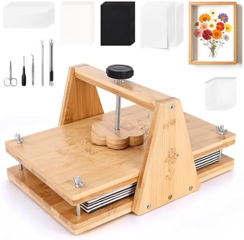 Bemoauty Flower Pressing Kit for Adults and Teens, 6 Layers Wood Flower Press 11.8" x 8", Flower Preservation Kits with 6 Sponge Sheet, Drying Plates and 24 Lining Papers, DIY Art & Crafts Gift by Bemoauty