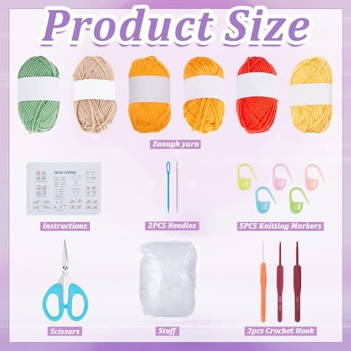 ACRNIGHEET 6PCS Pumpkin Crochet Starter Kit Halloween Crafts Gifts for Adults DIY Crochet Kit for Adults Beginners Knitting Supplies for Beginners with Step-by-Step Instruction and Video Tutorials - Image 2