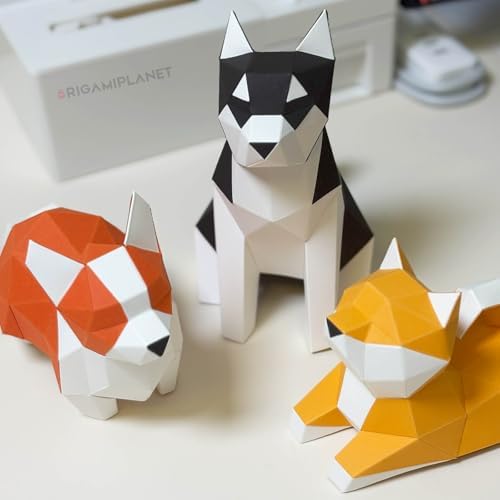 Hello Puppies 3D Origami Paper Craft Gift Set- 3 pcs, Husky/Corgi/Shiba Inu Pre-Cut Origami Kit, Cute Animal Paper Sculpture for Teens & Adults, Home Decor DIY Art Gift for Birthday - Image 3